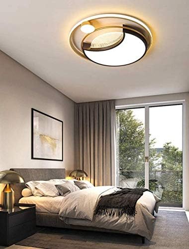 המודרנית אור תקרת LED ניתן לעמעום עם שליטה מרחוק גוף תאורה תקרה שחור וזהב יצירתי סביב עיצוב מתכת, אקריליק על חדר השינה