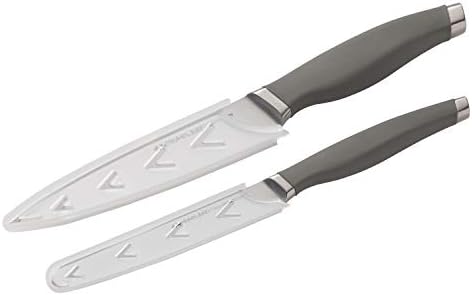 רייצ 'ל ריי סכו ם יפנית נירוסטה סט סכינים עם נדנים, 6 ס מ סכין יפני ו-5 אינץ' משוננת סכין יפנית, אפור