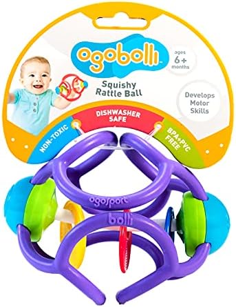 OgoBolli רעשן & Teether צעצועים לתינוקות - חושי המישוש, כדור - גמיש, רך רעיל סיליקון - מגיל 6 חודשים ומעלה - סגול
