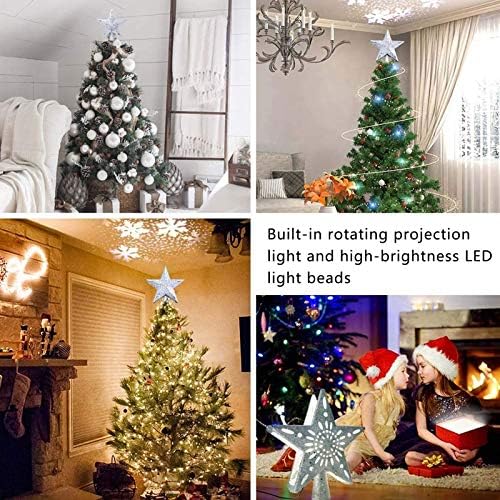 CUEA עץ חג המולד טופר כוכב LED, LED מוארת מקורה כוכב לצמרת העץ כוכב עץ טופר שלג אורות LED, עבור חג המולד בבית(110V,