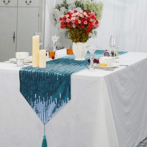 יופי נצחי 12x108 אינץ ' נצנצים שולחן רץ פס שולחן צד לשולחן הרצים על יום הולדת חתונה (טיל+כסף)