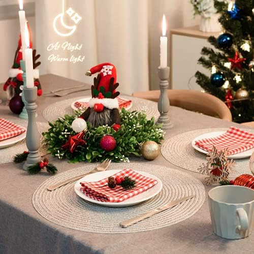 AHHFSMEI סיבוב קלוע חג המולד מפיות 15 אינץ ' שולחן עגול מחצלות על שולחנות האוכל ארוגים עמיד בפני חום במקום מחצלות סט